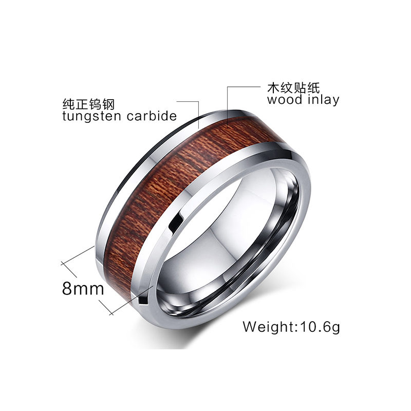 High quality fashion Woods Inlay Tungsten carbide Rings