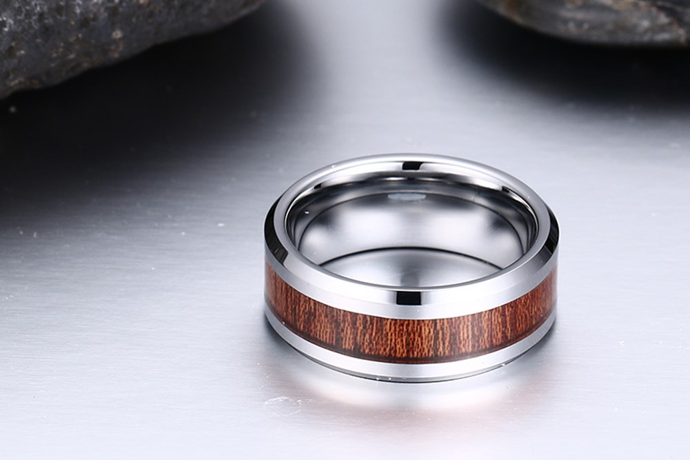 High quality fashion Woods Inlay Tungsten carbide Rings