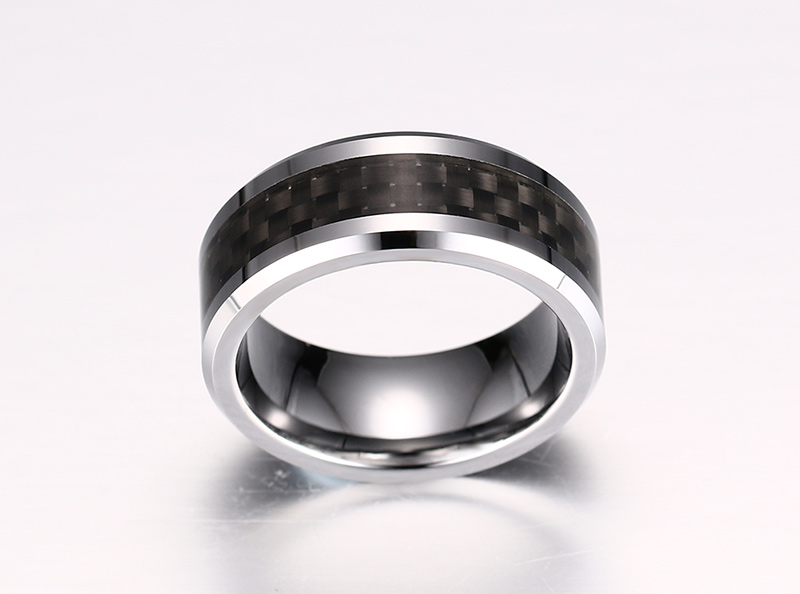 Fashion Black Carbon Fiber Inlaid Tungsten Rings