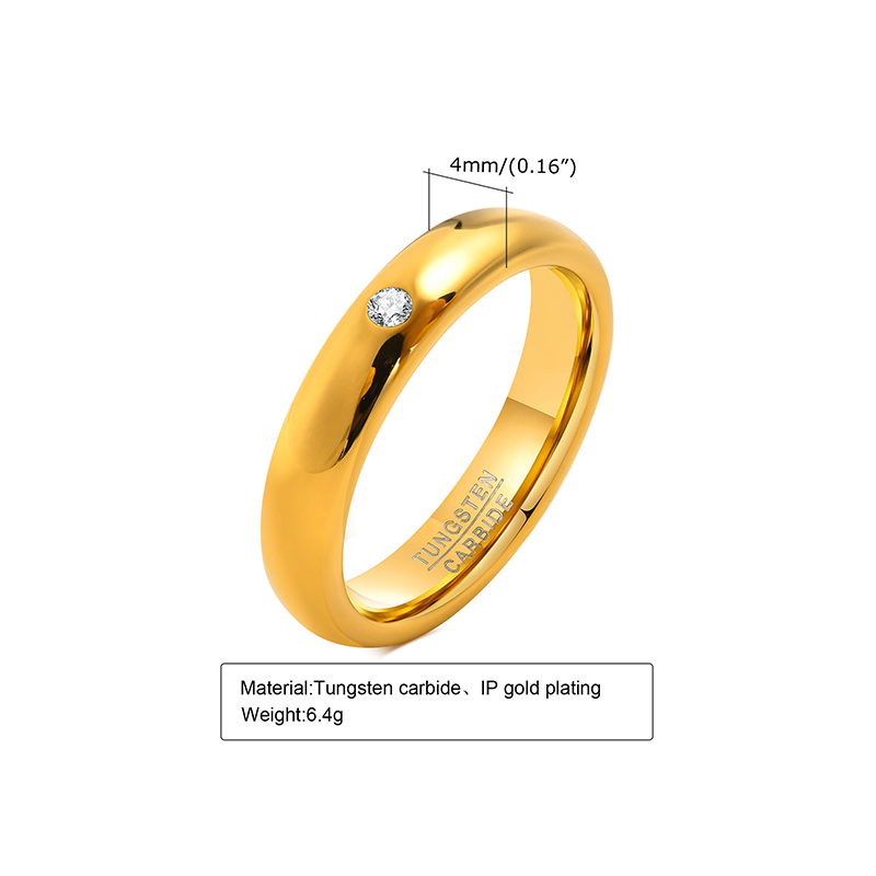 4mm Fashion Women gold plated CZ Tungsten Rings