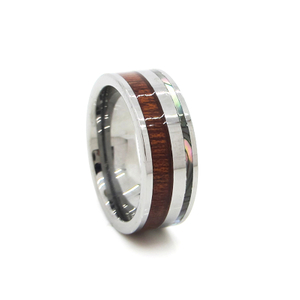 Abalone Shell Inlay Tungsten Carbide Wood Wedding Ring