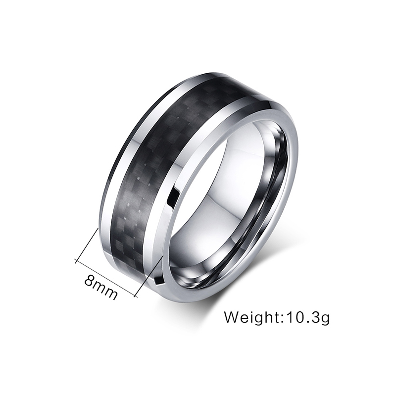 Fashion Black Carbon Fiber Inlaid Tungsten Rings