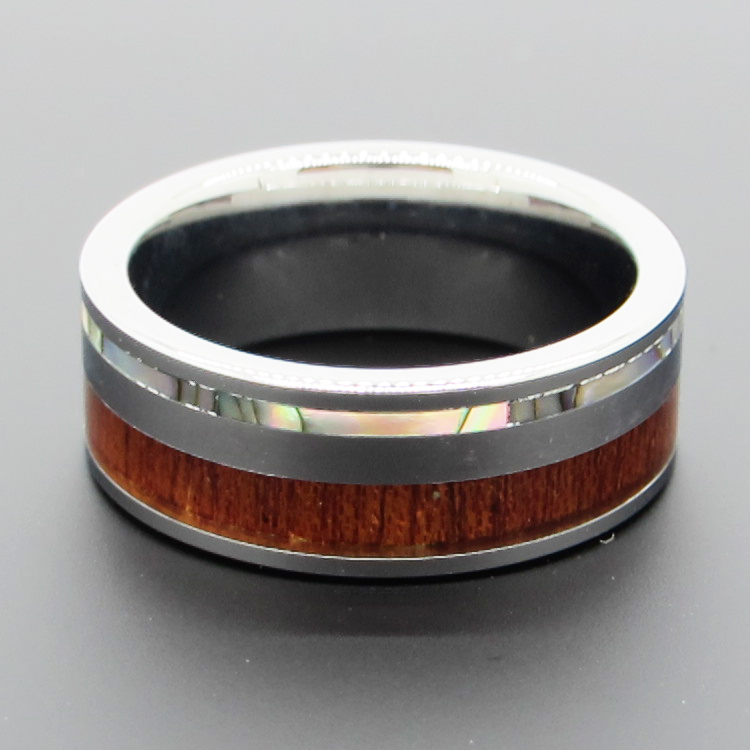 Abalone Shell Inlay Tungsten Carbide Wood Wedding Ring