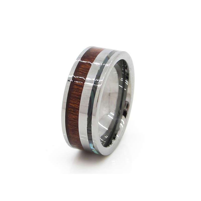 Abalone Shell Inlay Tungsten Carbide Wood Wedding Ring