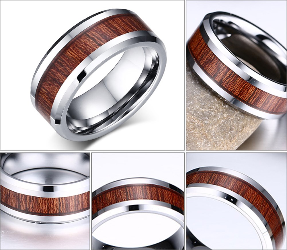 High quality fashion Woods Inlay Tungsten carbide Rings