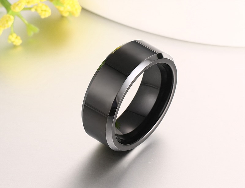 8MM Pure Tungsten Steel Ring Trendy Black Color Male's Rings Boyfriend Gift