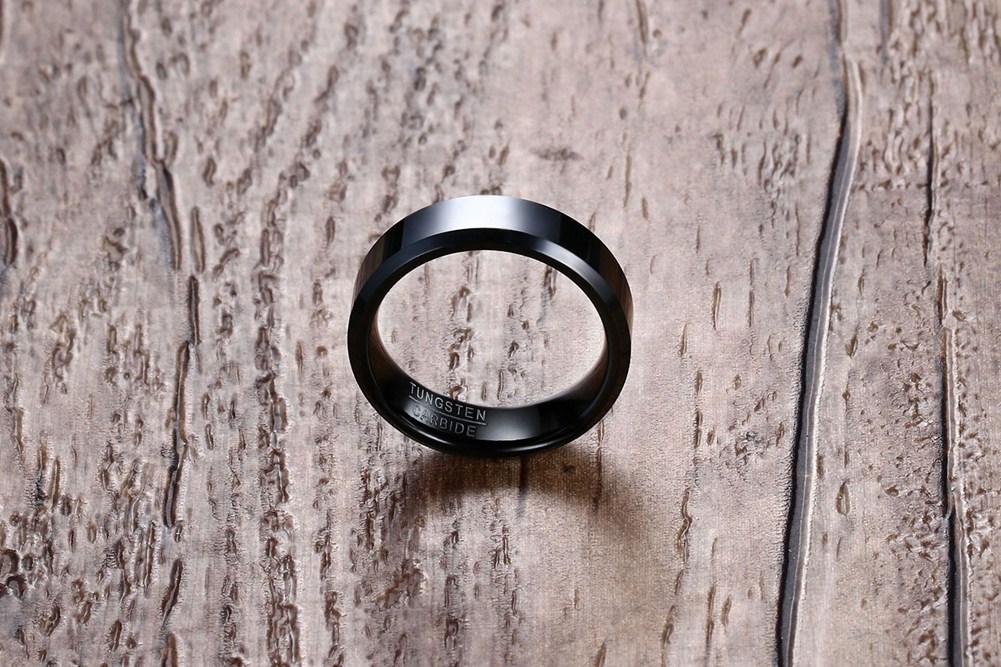 6mm Black Tungsten Carbide Ring Mens Womens Wedding Bands High Polished Beveled Edges