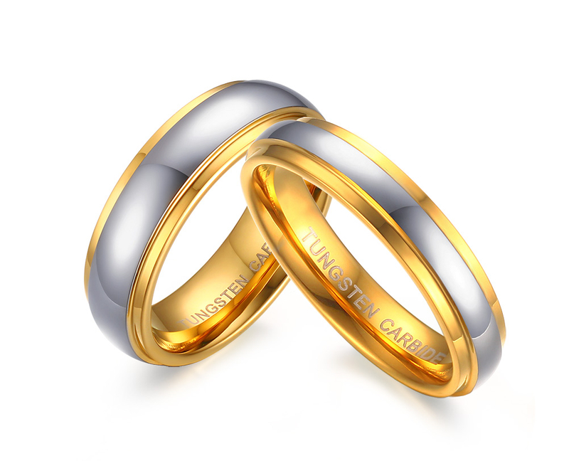 Wholesale Price Couple Two Tone 18k Gold Silver Tungsten Wedding Band Sets His And Hers