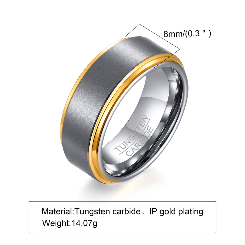 Silve Gold Mens Brushed Tungsten Carbide Wedding Band Ring Polish Finished Comfort Fit