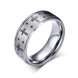 Men's Tungsten Steel Repeating Cross Design Statement Ring