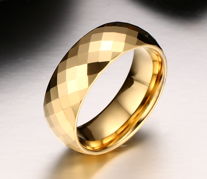 Shiny Diamond Cut Faceted Gold Tungsten Ring