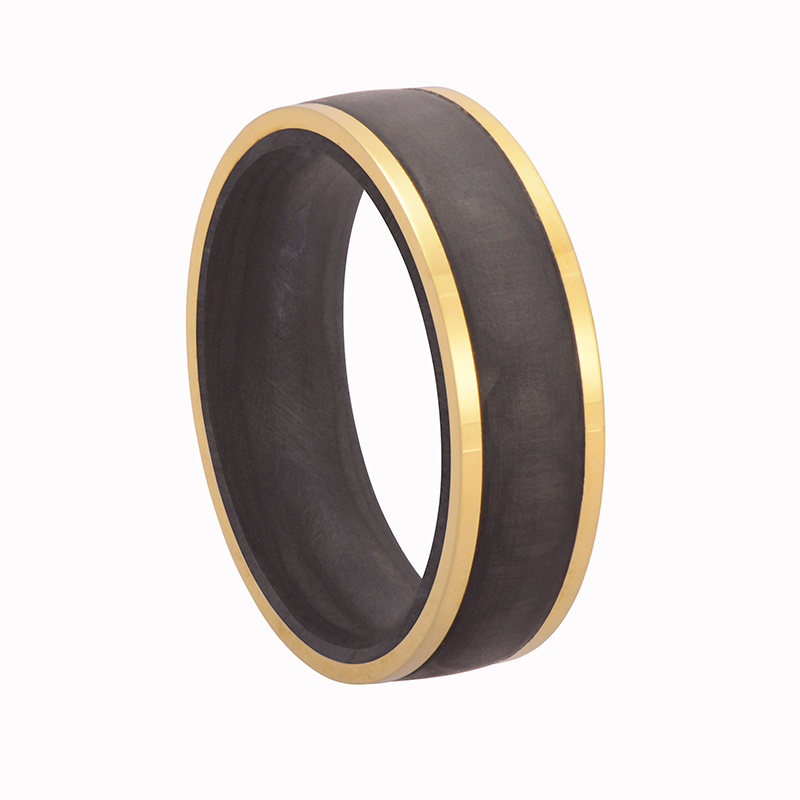 New Fashion Two Tones Color Carbon Fiber Stainless Steel Titanium Combined Rings