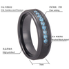 8mm Blue CZ Men's Stainless Steel Step Edge Wedding Band with Black Finish