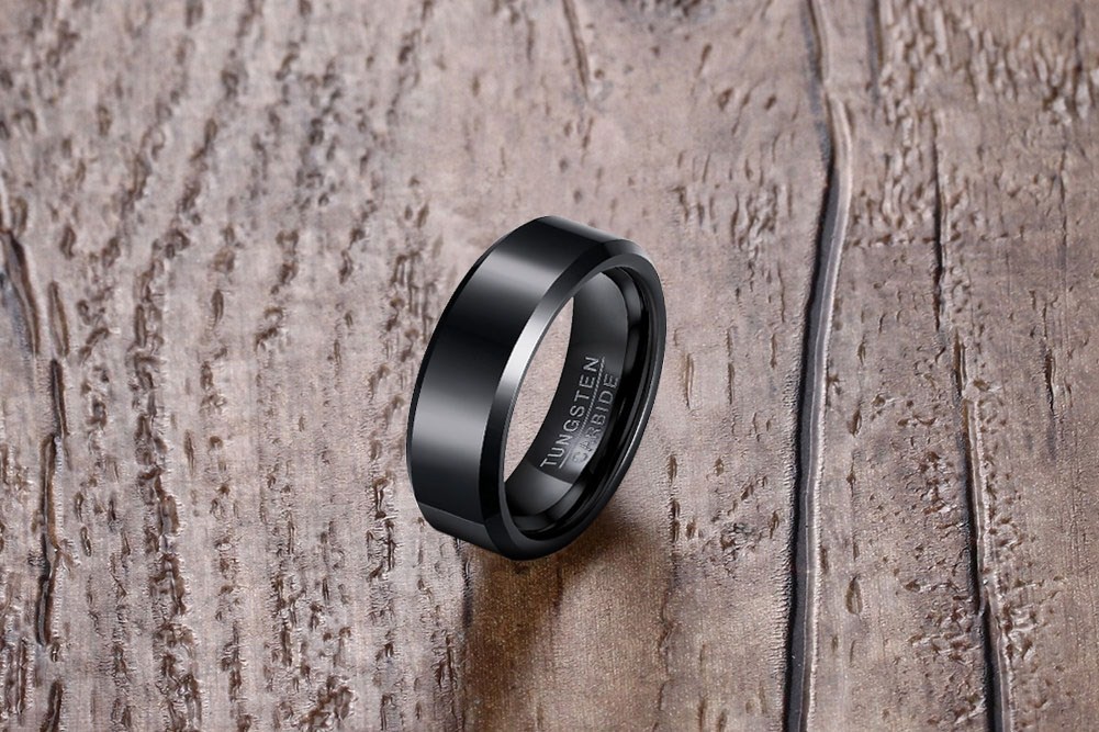 6mm Black Tungsten Carbide Ring Mens Womens Wedding Bands High Polished Beveled Edges