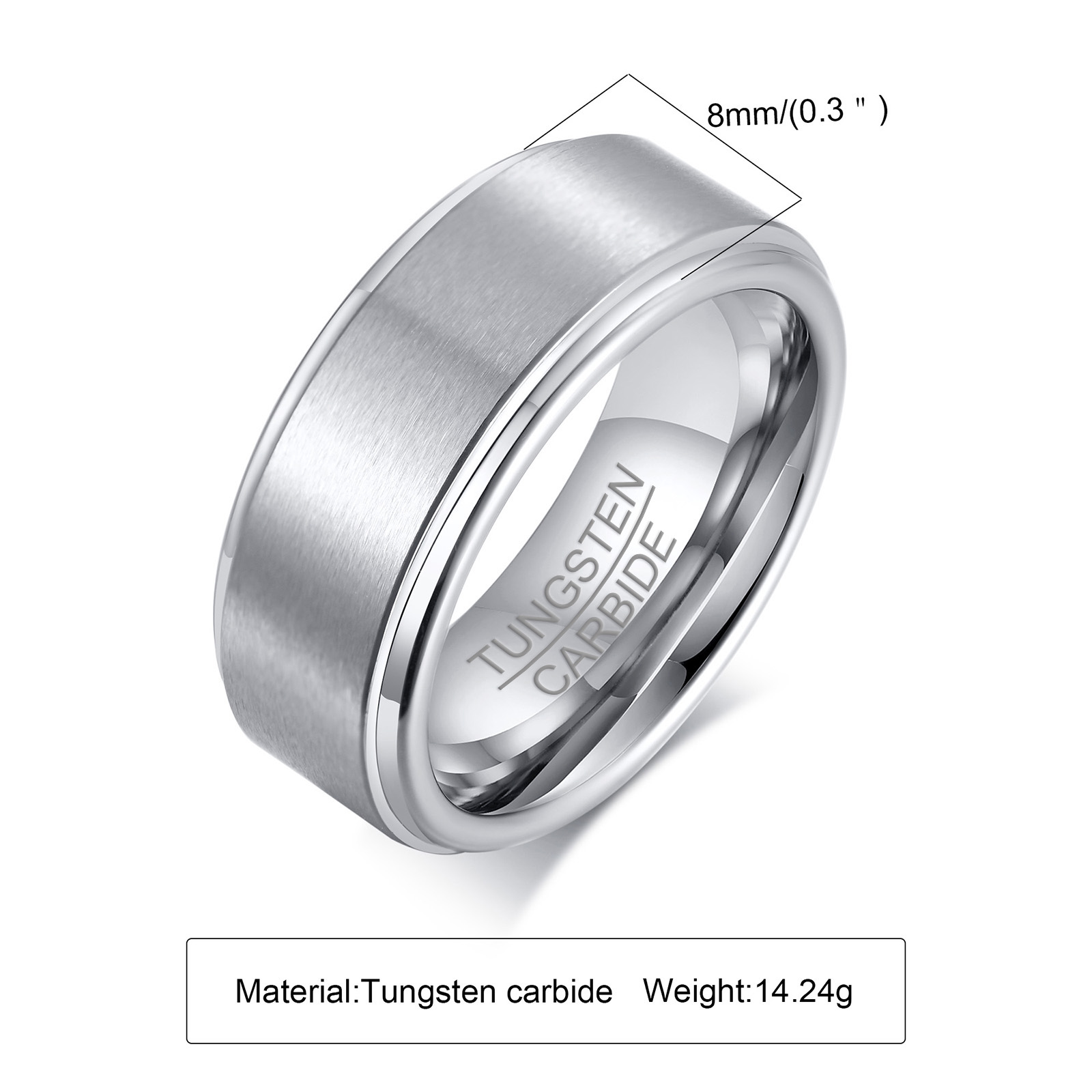 Engraved Ring for Men Customized 8MM Matted Finished Tungsten Promise Rings for Men Comfort Fit