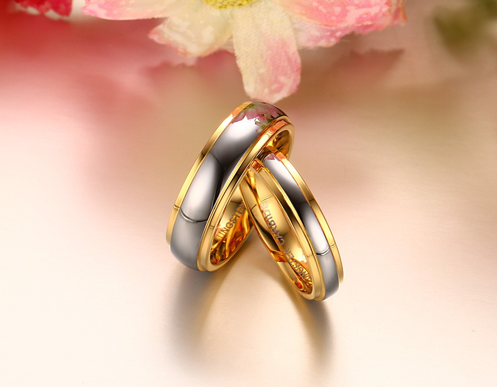 Wholesale Price Couple Two Tone 18k Gold Silver Tungsten Wedding Band Sets His And Hers