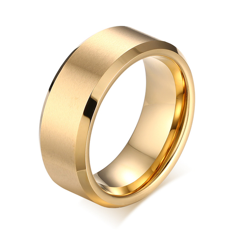 8mm Classic Simple Plain Brushed Gold Tungsten Ring With Polished Beveled Edge