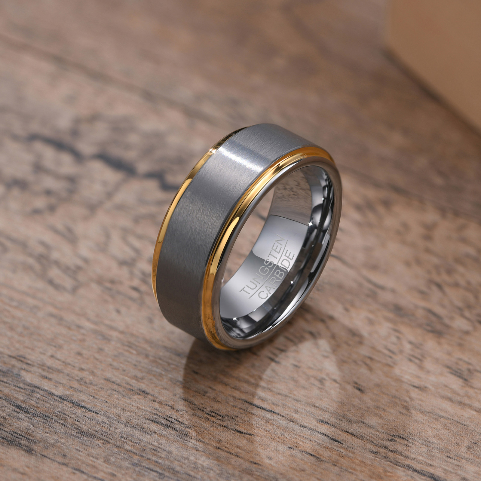 Silve Gold Mens Brushed Tungsten Carbide Wedding Band Ring Polish Finished Comfort Fit