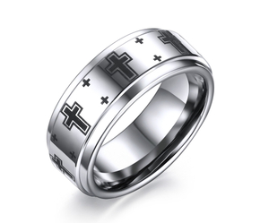 Men Vintage Tungsten Carbide Christian Catholic Crosses Wedding Band Engagement Rings