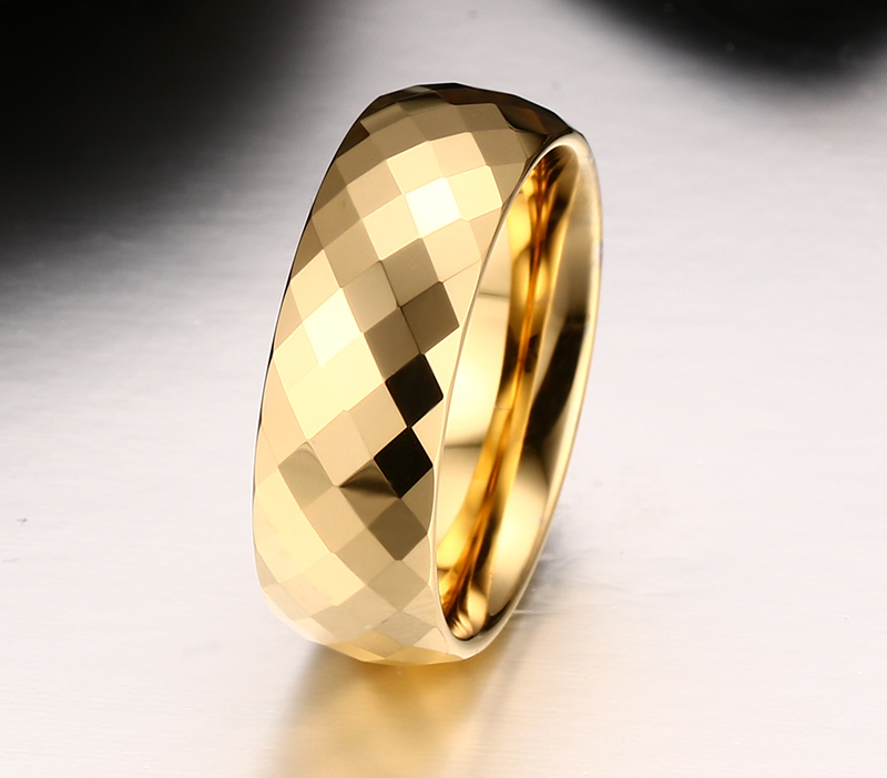 Shiny Diamond Cut Faceted Gold Tungsten Ring