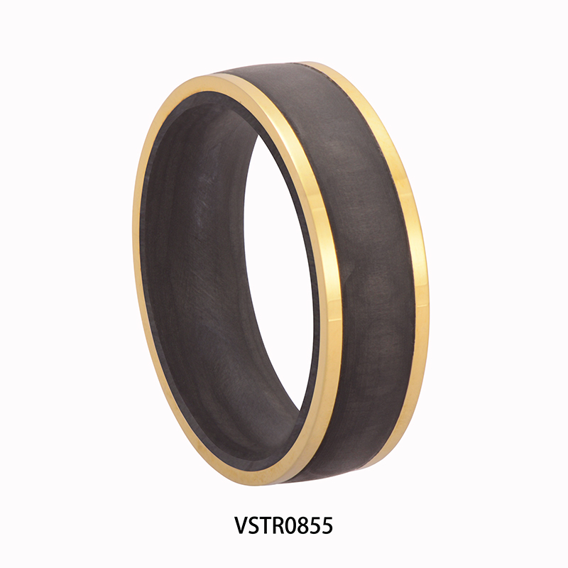 New Fashion Two Tones Color Carbon Fiber Stainless Steel Titanium Combined Rings