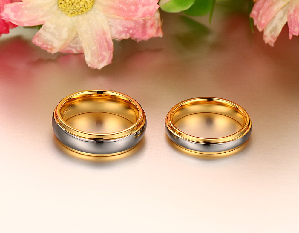 Wholesale Price Couple Two Tone 18k Gold Silver Tungsten Wedding Band Sets His And Hers