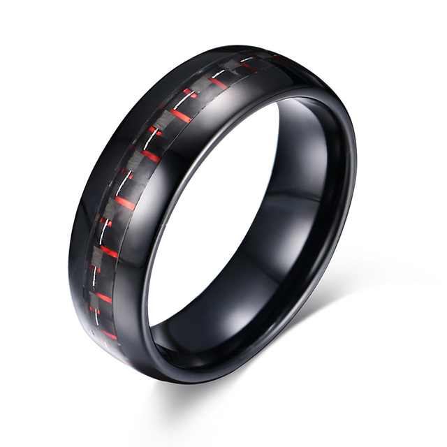 8mm Tungsten Engagement Ring Inlay Carbon Fiber Black Red Tungsten Ring