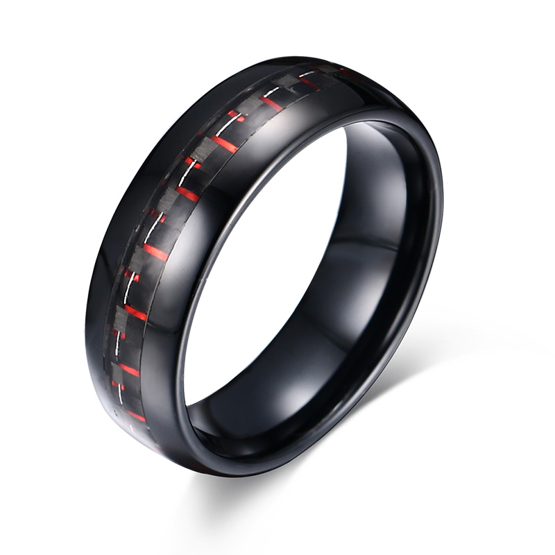 8mm Tungsten Engagement Ring Inlay Carbon Fiber Black Red Tungsten Ring