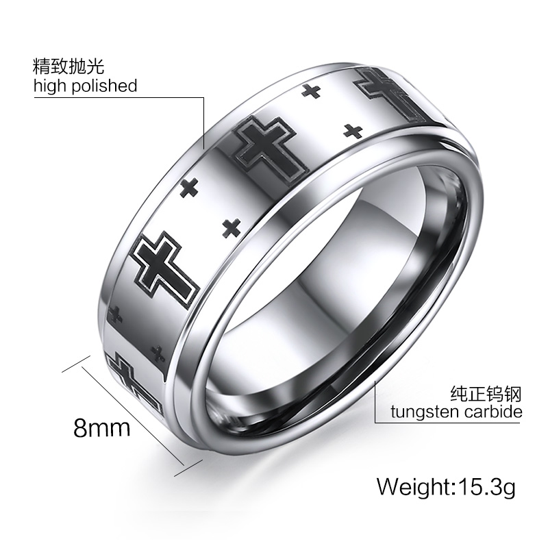 Men Vintage Tungsten Carbide Christian Catholic Crosses Wedding Band Engagement Rings