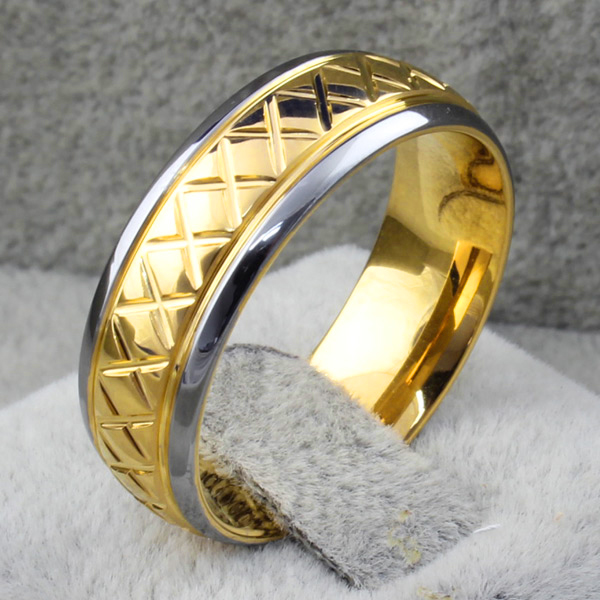 Fashion New Engraving Gold Plated Tungsten Carbide Wedding Rings