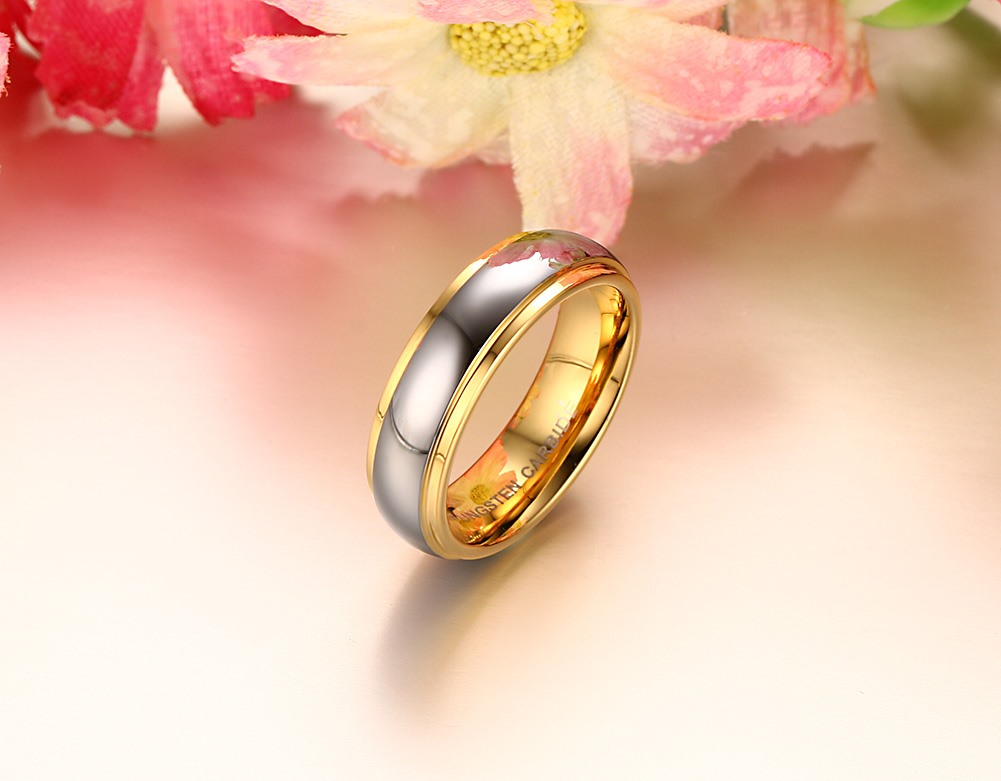 Wholesale Price Couple Two Tone 18k Gold Silver Tungsten Wedding Band Sets His And Hers