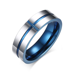 Fashion Blue Plated Cross Tungsten Steel for Men Women Ring Jewelry Accessory Beautiful Wedding Band Anniversary Souvenir