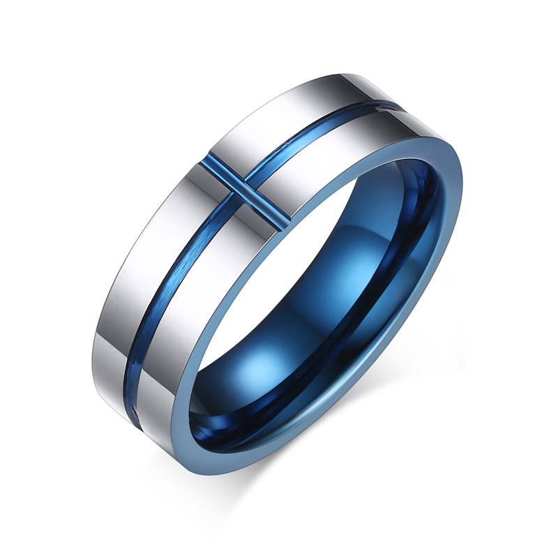 Fashion Blue Plated Cross Tungsten Steel for Men Women Ring Jewelry Accessory Beautiful Wedding Band Anniversary Souvenir