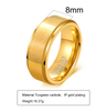 8mm Gold Tungsten Carbide Ring Brushed Wedding Band for Men Women Comfort Fit