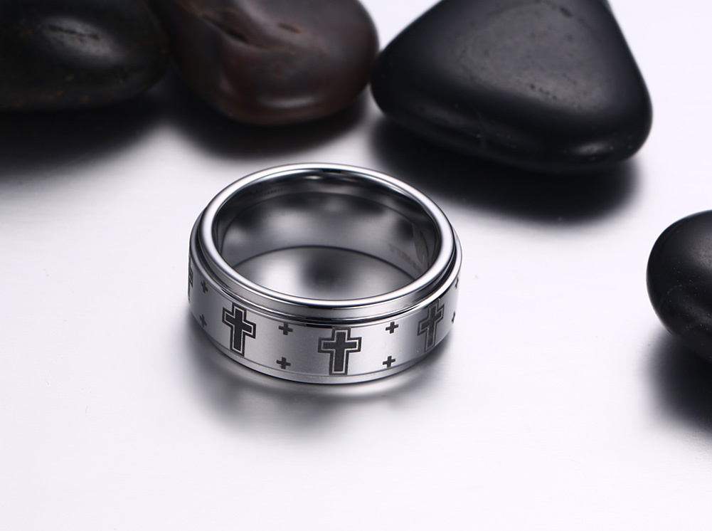 Men Vintage Tungsten Carbide Christian Catholic Crosses Wedding Band Engagement Rings