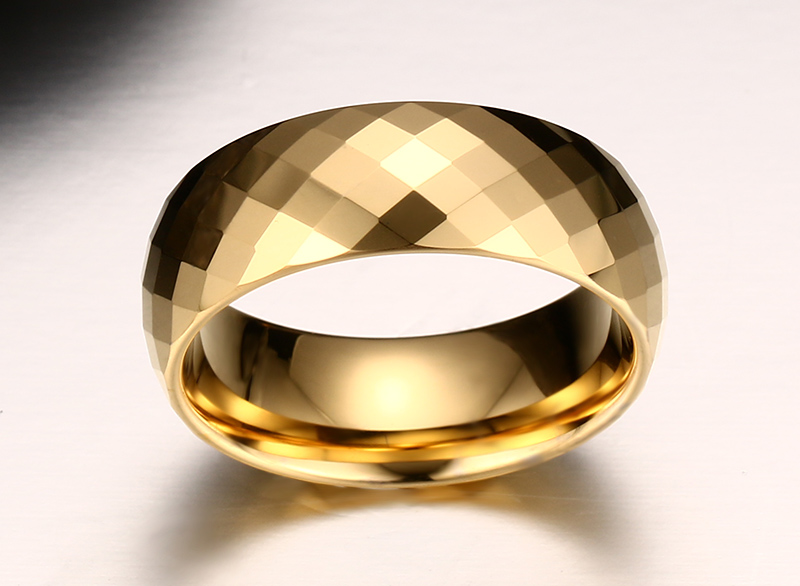 Shiny Diamond Cut Faceted Gold Tungsten Ring