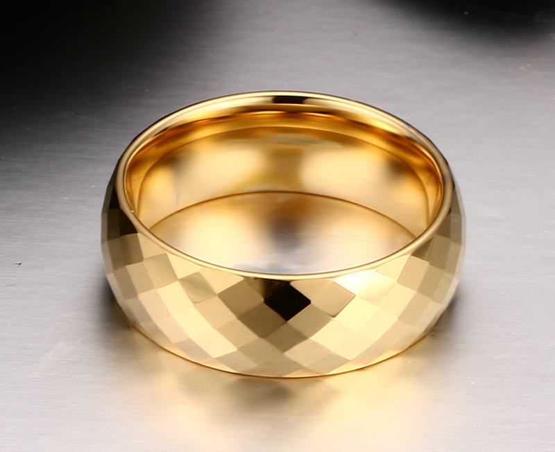 Shiny Diamond Cut Faceted Gold Tungsten Ring