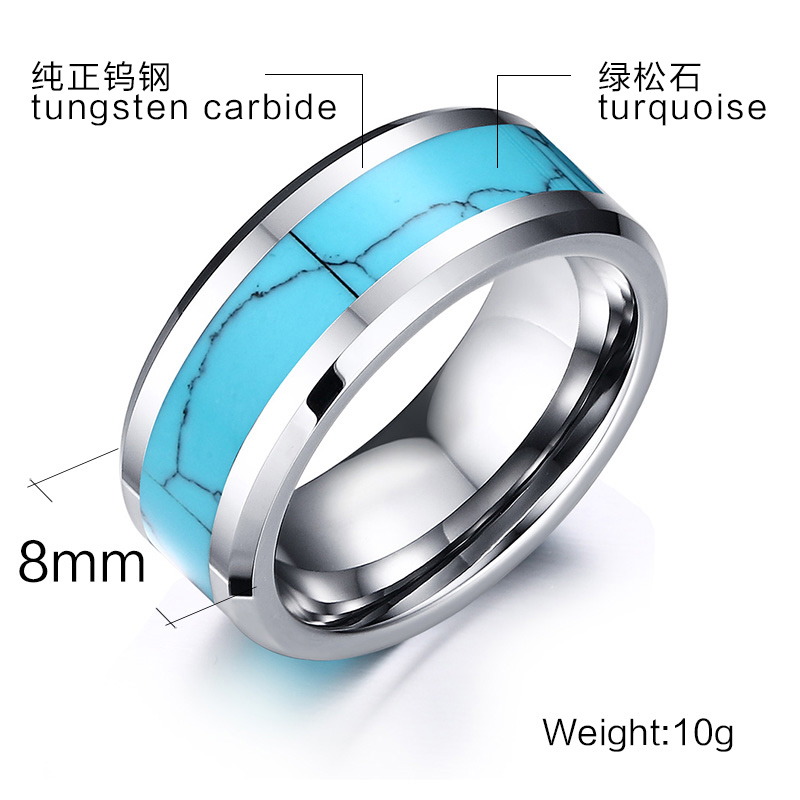 Tungsten Ring Turquoise Inlay Wedding Band for Men Beveled Edges Comfort Fit