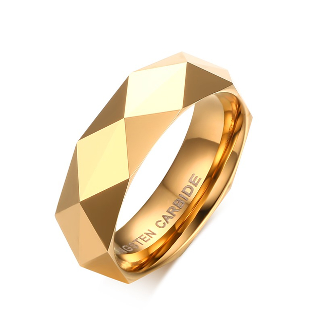 High Quality Tungsten Carbide Stainless Steel Faceted Gold PVD Plating Men Jewelry Rings