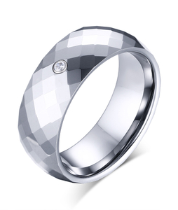  8mm Shiny Diamond Cut Faceted CZ Silver Tungsten Ring