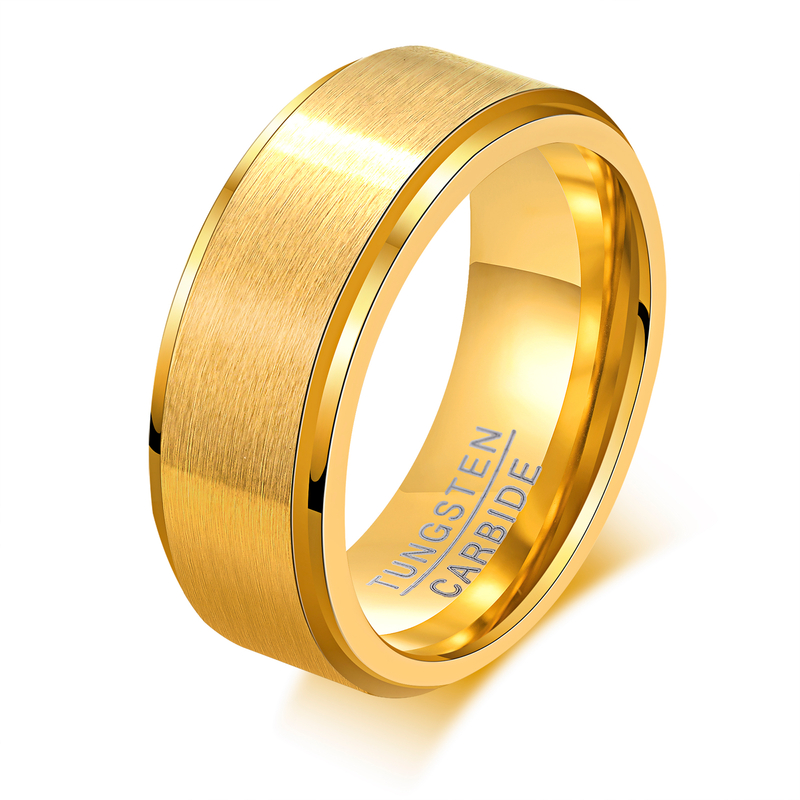 8mm Gold Tungsten Carbide Ring Brushed Wedding Band for Men Women Comfort Fit