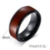 8mm Black Tungsten Carbide Wedding Ring for Women with Koa Wood Inlay Domed Wedding Band Engagement Ring