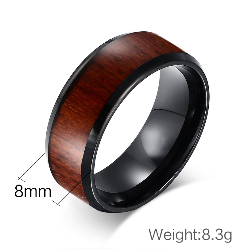 8mm Black Tungsten Carbide Wedding Ring for Women with Koa Wood Inlay Domed Wedding Band Engagement Ring