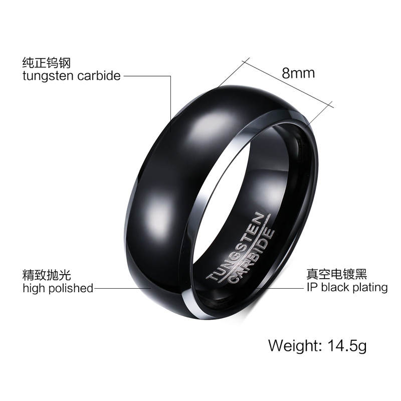 Solid Black Color Pure Tungsten Carbide Rings Engagement Wedding Rings Men Rings Jewelry