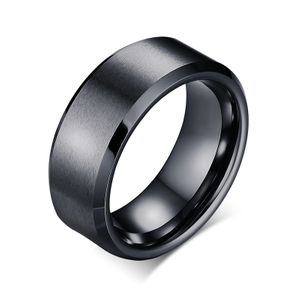 8mm Men Wedding Black Tungsten Ring Matte Finish Beveled Polished Edge Comfort Fit