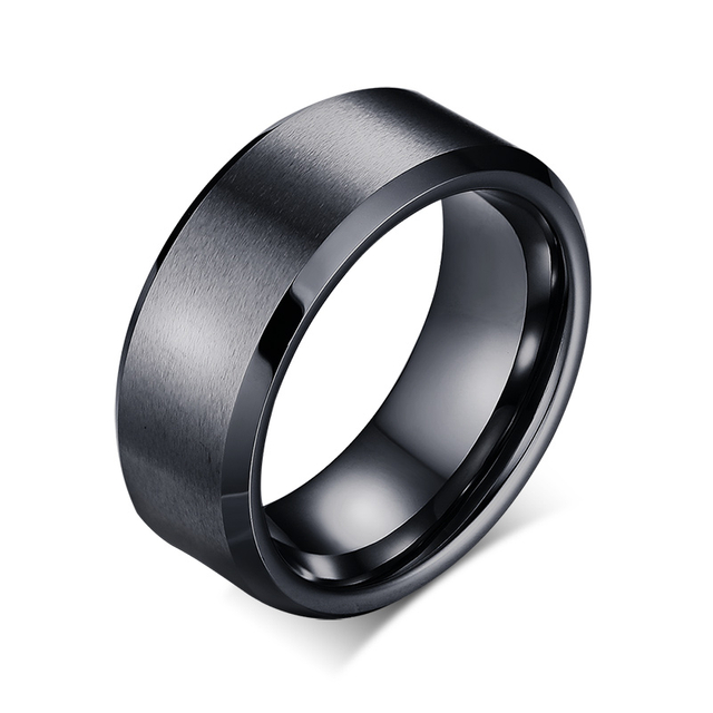 8mm Men Wedding Black Tungsten Ring Matte Finish Beveled Polished Edge Comfort Fit