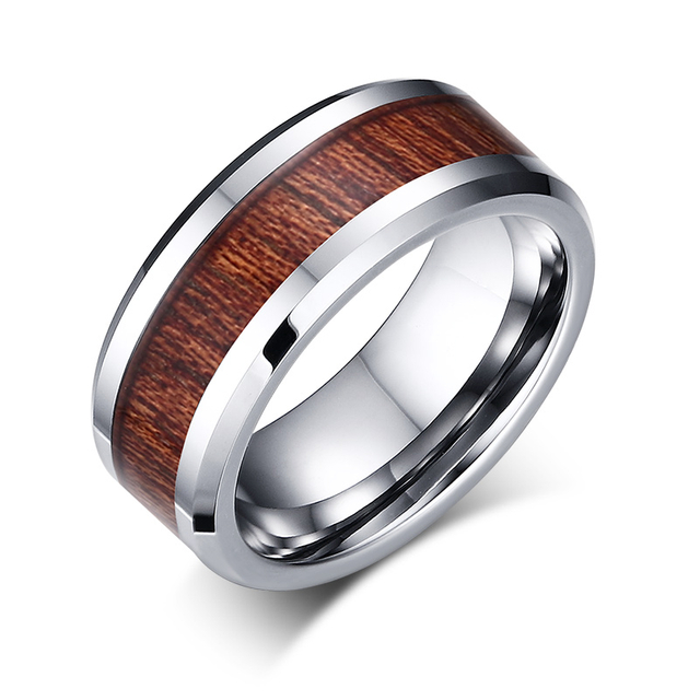 Tungsten Carbide Genuine Natural Hawaiian Koa Wood Tree Inlay Comfort Fit Ring