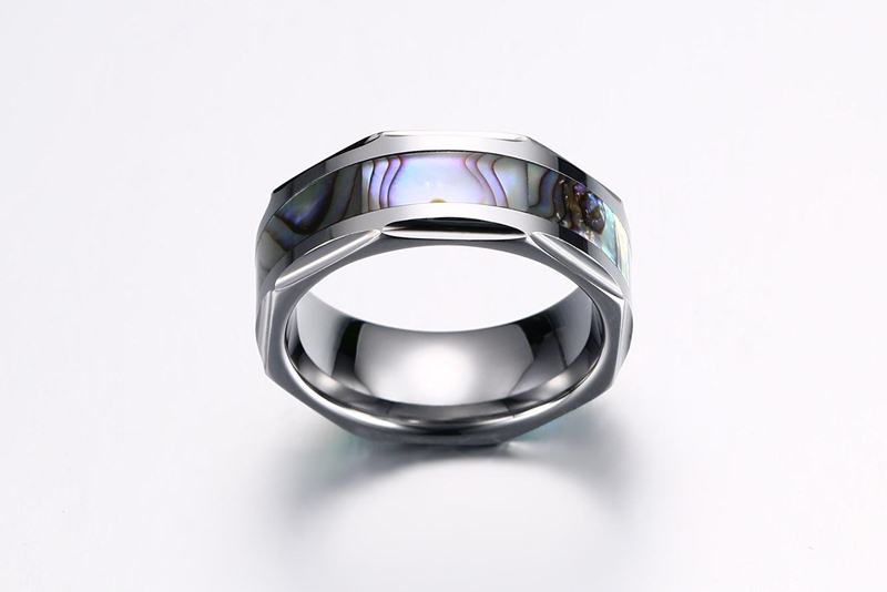 8mm Mens Tungsten Ring With Abalone Shell Inlay Wedding Ring