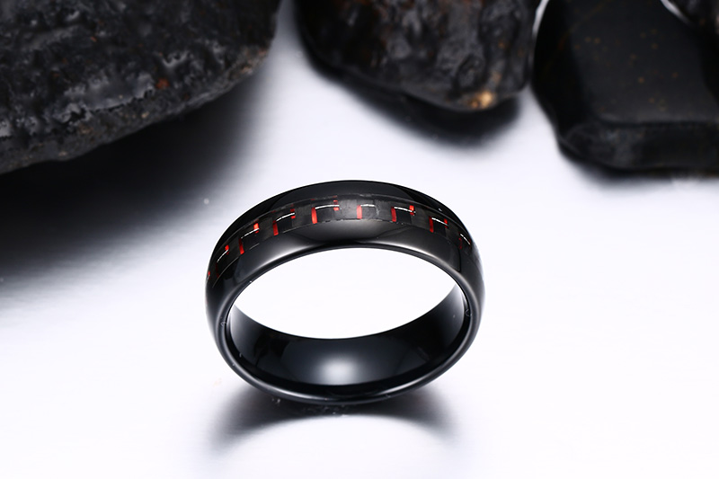 8mm Tungsten Engagement Ring Inlay Carbon Fiber Black Red Tungsten Ring