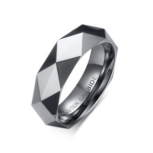 6MM silver Tungsten Carbide Mens Wedding Bands Unique Geometry Cut Engagement Promise Rings